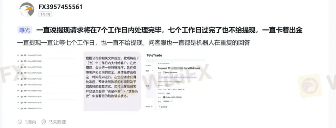 曝光:30年历程的TeleTrade当前无任何监管,拖延出金可能一拖再拖